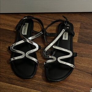 Steve Madden Black and Silver Strappy Sandals